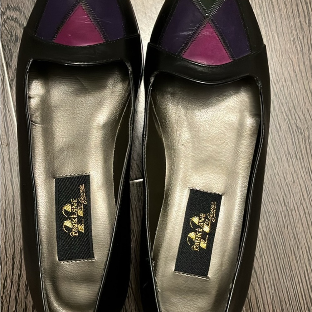 Vintage Leather Black and Purple Women's Flats by Jamie